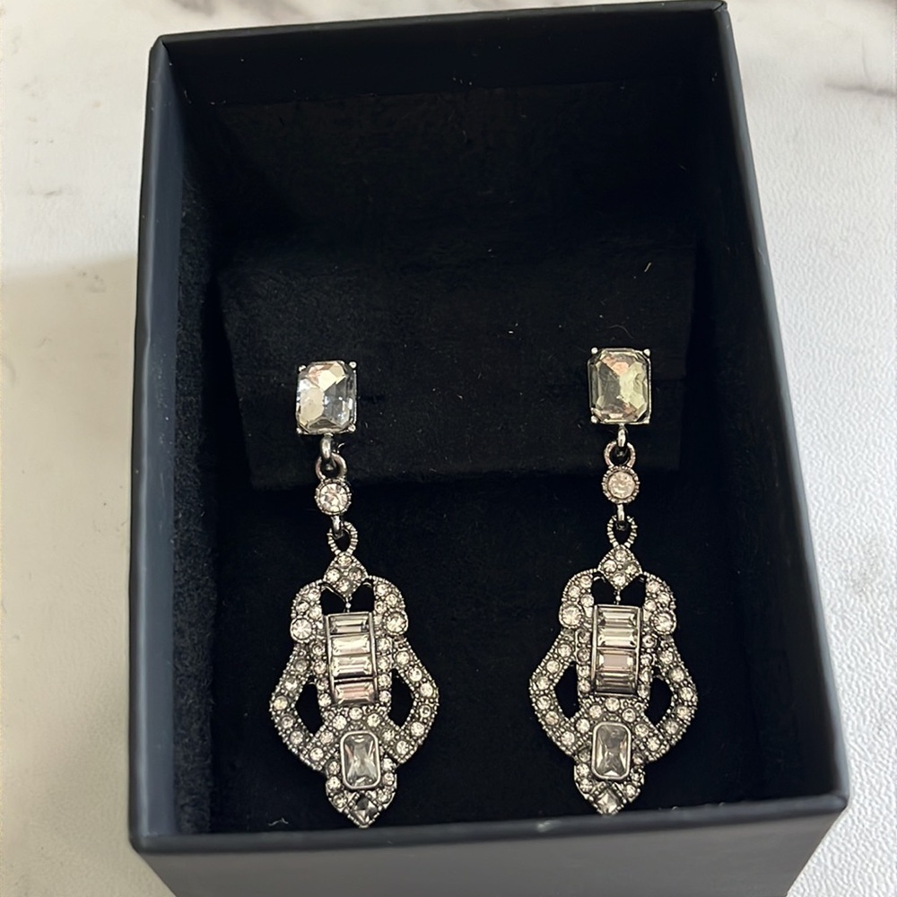 Crystal dangle silver earrings w gift box